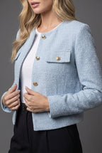 Vivianne | Dam Tweed Kort Kavaj Rund Hals Guldknappar
